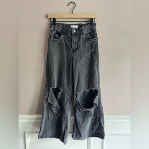 Zara Kids Girls Black Wide Leg Distressed Jeans Size 13/14